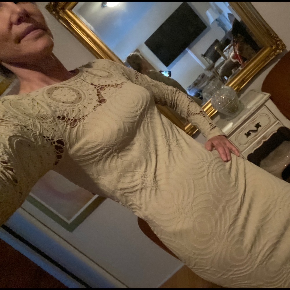 Beige long sleeve mini dress XS